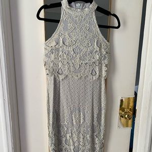 Gray lace midi dress